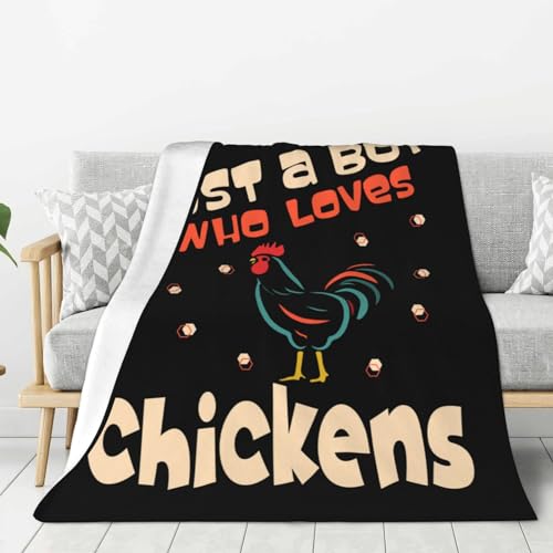 Perinsto Just A Boy Who Loves Chicken Throw Blanket Ultra Soft Warm All Season Decorative Fleece Blankets for Bed Chair Car Sofa Couch Bedroom 60