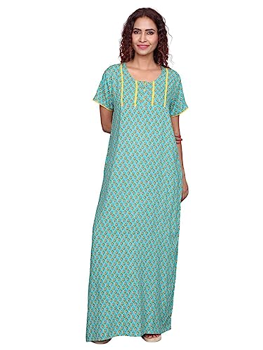 Image of Evolove Women's Cotton Long Maxi Night Gown Nighty Dress with Pocket & Stylish Button, Super Soft Comfortable (LNG-Button)