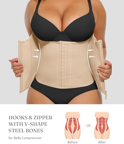 FeelinGirl Waist Trainer for Women Tummy Control Corset Waist Cincher Body Shaper Sport Workout Fajas Postpartum Zipper