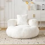 Fiximaster Sitzsack, Sitzsack Erwachsene mit Füllung, Atmungsaktiver Bean Bag aus Weichem Kunstfell in Blütenform, Fauschige Sitzsäcke & Formstabiler Bean Bag Chair für Leseecke & Sitzeck(Weiß)