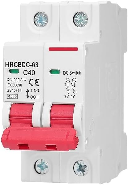 Circuit Breaker 2P DC 1000V Overload Protection Switch 6A 10A 16A 20A 25A 32A 40A 50A 63A for Photovoltaic PV System(1P,25A)