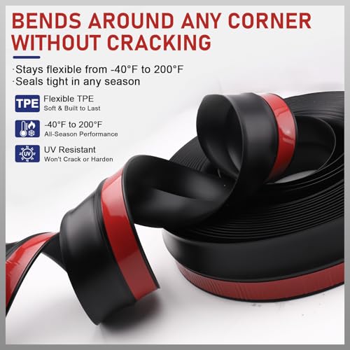 Image of Garage Door Seal Top and Sides - 23 Ft Garage Door Weather Stripping Side Seal, Heavy Duty Weatherproof Rubber, Insulates, Prevents Drafts, Easy Installation for Homeowners and DIYers