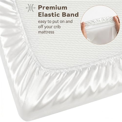Image of 2 Pack 38 inchx26 inch Satin Pack and Play Sheets Fitted, Silky Feeling Great for Baby Hair, Soft Playard Protector, Skin-Friendly Mini Crib Mattress Cover (White and Gray)