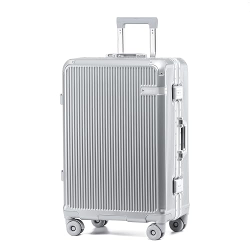 Yuweijie Carry On Luggage with Spinner Wheels Zipperless Hard Shell Suitcase with Aluminum Frame Lightweight TSA Approved Suitcase for Business Travel (Silver 20 Inch)