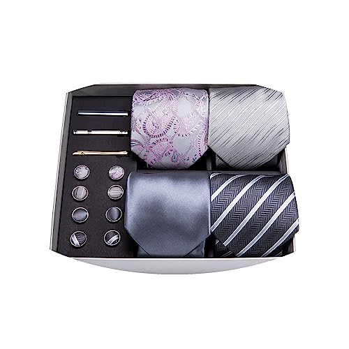 Image of Barry.Wang Designer Mens Tie Sets Collection, Eleagnt Gift Box Tie Clips Handkerchief Cufflink Set