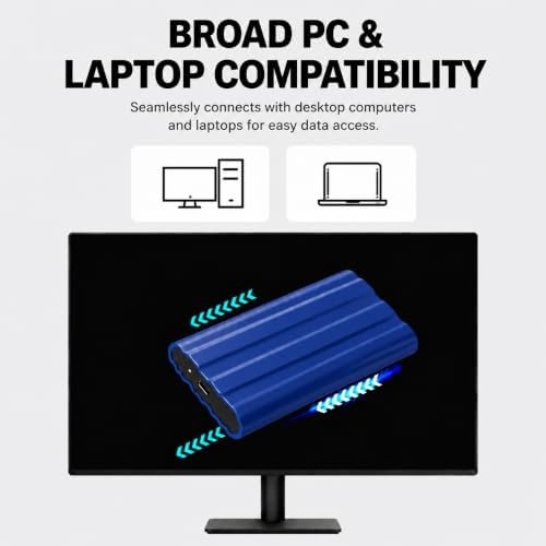 External Hard Drive,Slim External SSD, Portable External Solid State Hard Drive Compatible with PC, Mac, Laptop -Blue — view 2