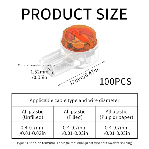 200 Pack K1 Gel Crimps, Button Telephone Wire Connectors Waterproof