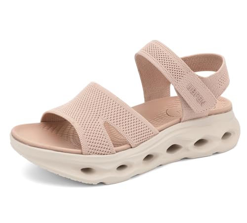 Image of UBFEN Womens Comfortable Walking Sandals with Cushioned Sole | Non-Slip Rocker Bottom, Arch Support, Adjustable Straps, Lightweight Water Sport Platform Summer