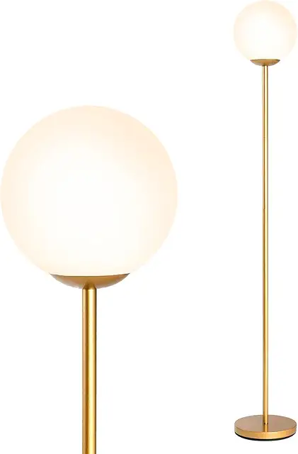 Brass Floor Lamp with Sphere Shade & Weighted Base - Tall Reading Light