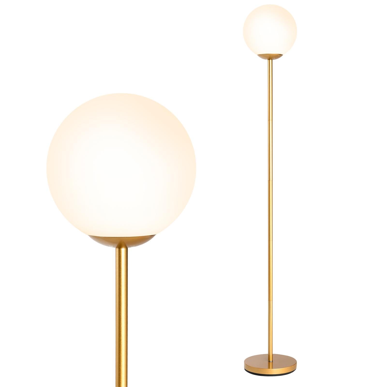 TANGZON Floor Lamp, Sphere Standing Lamp with Brushed Globe Lampshade, Foot Switch, E27 Socket & Weighted Base, Metal Pole Tall Reading Light for Living Room Bedroom Office (1 Light)