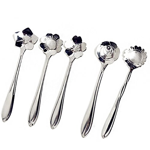amgateeu 5-Pack Flor cuchara de café Patent Afilado Vajilla Azúcar Scoops