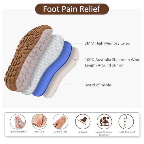 MISSMILLER Womens Snow Boots Genuine Suede Faux Fur Lining Warm Lace Up Walking Boots Anti-Slip Cozy Outdoor Ankle Boots4