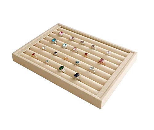 Svea Display Premium Grade Beige Velvet Jewelry Organization Tray for Rings Drawer Insert Divider Closet Organizer