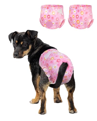 Pet Soft Dog Diapers Female, Disposable Doggie Diapers for Female Dogs, Puppy Cat Diaper with Adjustable Foam Tail Hole(Pink,12XS)