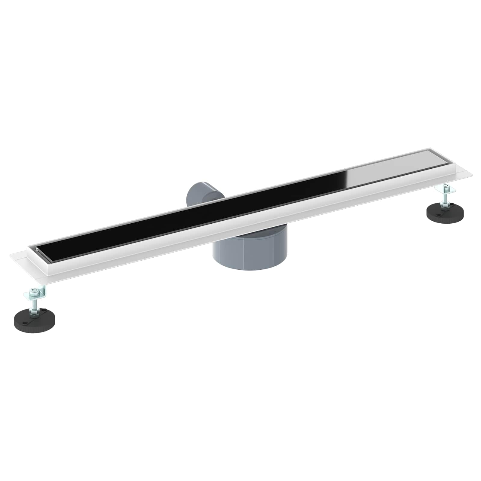 Duschabfluss Schwarz aus Edelstahl 304 mit Glashülle, 360° Siphon und Geruchsverschluss, 70 x 11 cm, höhenverstellbar 0-30 mm, fliesenfähig für Dusche und Bad