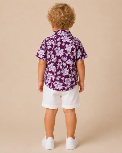 Image of A.T.U.N. (ALL THINGS UBER NICE) Boys 100% Cotton Printed Shirt | Half Sleeve Smart Casual Shirt for Kids | Soft Breathable Button Placket Top