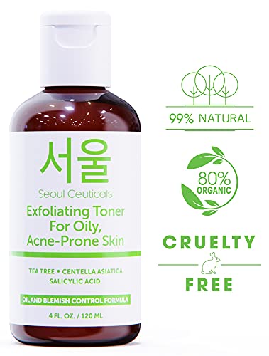Korean Skin Care Exfoliating Korean Toner For Oily Acne Prone Skin – Korean Beauty Skincare Tea Tree Toner For Face – Facial Toner Contains Centella Asiatica + Salicylic Acid K Beauty Skin Care 4Oz #TOP4