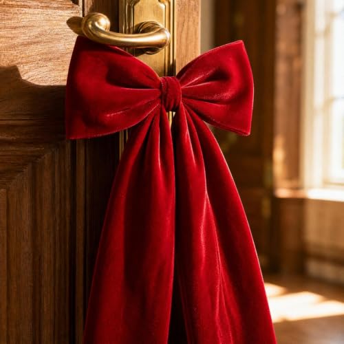 Large Velvet Christmas Bows Red Bows for Xmas Tree 19.7 X 11.4in, 1 Pack - image 6