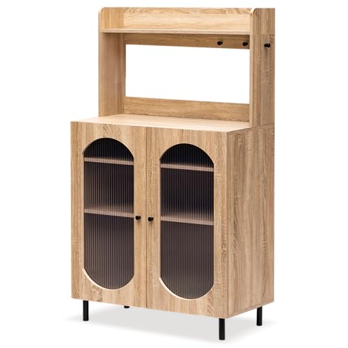 Image of Rocco Stellar Bookshelf with Upper Shelf, Auto LED Lights & Acrylic Doors | Engineered Wood Bookcase | Adjustable Shelves, Scratch-Resistant | Living Room, Library & Office (Oak, Medium Size)