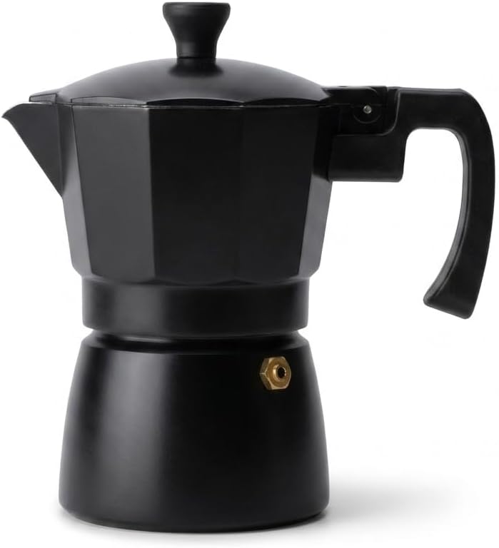 Deconox Siyah Moka Pot 3 Fincanlık, 180 ml Alüminyum Espresso Demliği, Ocak Üstü Kahve Cezvesi, Gazlı Elektrikli Seramik Ocak Uyumlu, 9x12x17 cm