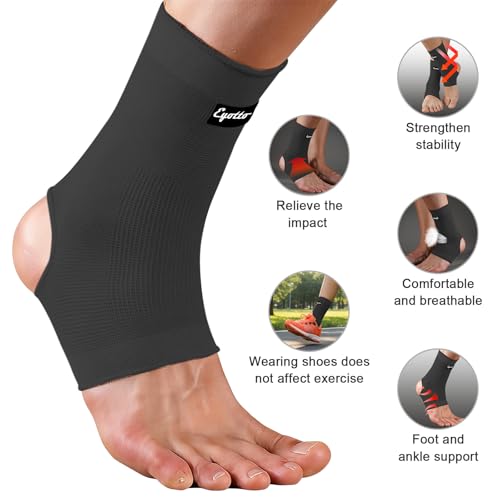 Image of eYotto Open-Heel Ankle Sleeves (1 Pair), Breathable Foot & Ankle Compression Support for Swelling, Plantar Fasciitis & Sprain Relief for Men & Women(Black)