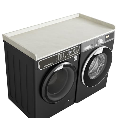 Kaboon Washer Dryer Countertop, Melamine Countertop with Edge Rails - 27.5" Depth x 54" Width Laundry Room Organization, Sea Salt/Greylish White