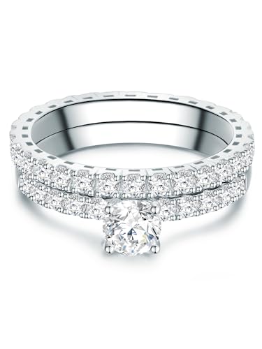 Tresor 1934 Plata De Ley 925 Circonita Solitario Alianza De Piedras Corte Brillante Set De 2 Tresor 1934 Plata De Ley 925 Circonita Solitario Alianza De Piedras Corte Brillante Set De 2