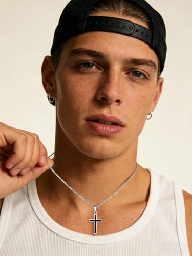 Image of U7 Cross Necklace for Men, Stainless Steel Silver Black Gold Mens Cross Necklace, 22-24 Inches