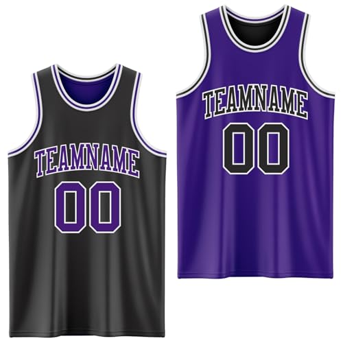 Reversible Basketball Jersey Custom Black Purple Custom Double Side Sportswear Basketball Tennis Suits 2-Tone Design Personalized Plain Round Neck Sleeveless Athletic Practice Team Uniform Tank Tops
