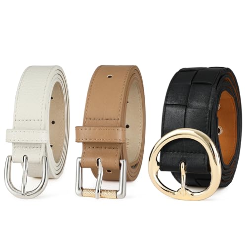 Women's Belts 3piece Leather belts Waist Belt Fashion Ladies Belts with Metal Buckle for Jeans Dresses2