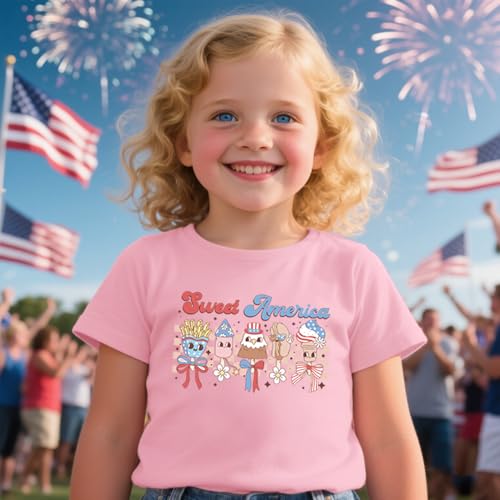 Image of Toddler Girls 4th of July T-Shirt American Flag Popsicle Print Cotton Kids Boys Independence Day Tees