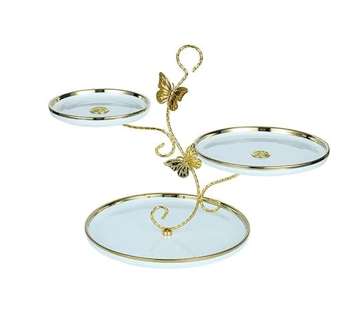 GEEOURS ケーキスタンド アフタヌーンティースタンド セラミック製品 北欧風 ツリー型 軽い おしゃれ パーティー 結婚式 誕生日会 お茶会 贈り物 (滑らかなシャーシ,ホワイト)