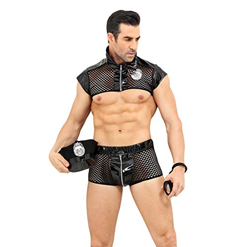 Heallily Men Sex Costume Erotic Cosplay Lingerie Outfits Detective Sexy Underwear Kit for Adults Male (Jacket + Hat + Shorts + Handcuffs)