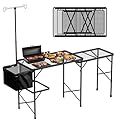 WildFinder Folding Table with Sink and Double Shelf, Camping Table Height Adjustable Folding Grill Table, Portable Outdoor Table for Picnic,Camping,BBQ,Beach,69 x20 x32 Inches(Black)
