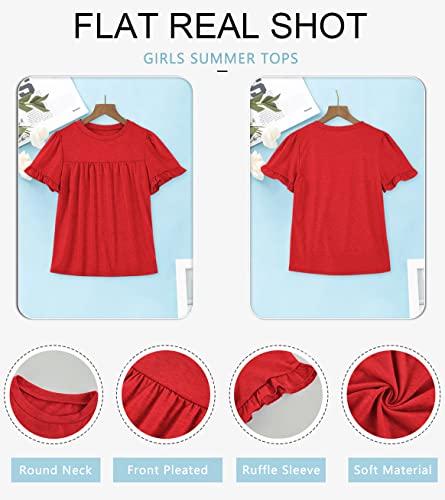 Ebifin Girls Short Sleeve Tops Casual Crewneck T Shirts Kids Peplum Babydoll Tunic Tees Blouses Size 4-15 Years B-Red #TOP4