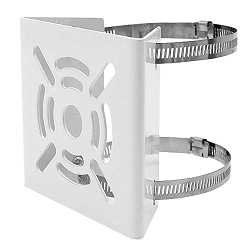 Image of Pole Mount CCTV Camera Clamp Bracket with 2X 100mm Stainless Steel Hoops, Universal Security Camera Stand, Adjustable Metal Mount for Dome Cameras, Indoor Outdoor White