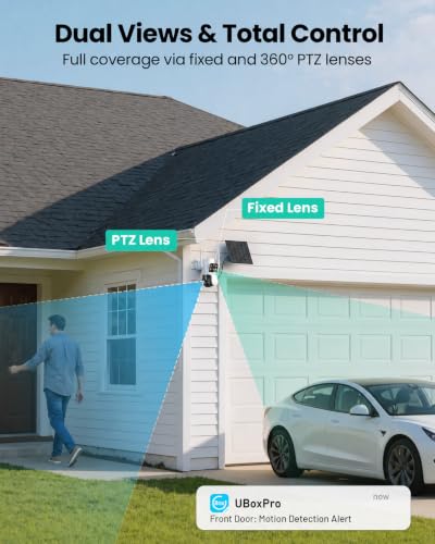 Image of LIWAN Solar Camera Outdoor Wireless, Dual Lens, 2.4GHz WiFi Security Camera | Outside Cameras for Home Security, Fixed & PTZ Lens, 360 PTZ View, 2K Color Night Vision, 2-Way Audio, IP66, PIR Detection