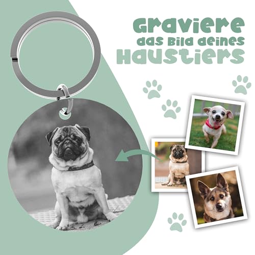 Meinearmbänder Personalisierte Hundemarke mit Foto – ⌀30mm Runder Hundeanhänger aus Edelstahl in Silber – Mit Gravur/Text oder Adresse auf der Rückseite – Robuster ID-Tag für Hunde