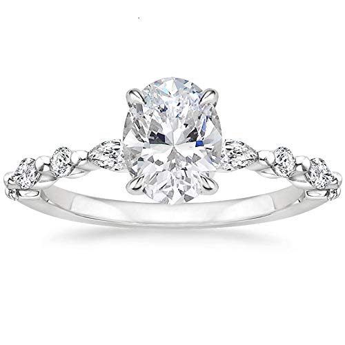 EAMTI 3 Carats 925 Sterling Silver Ring Oval Cut Cubic Zirconia Engagement Solitaire Marquise Promise Ring for Women Size 3-13