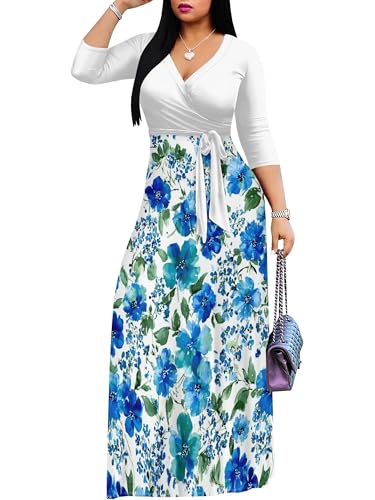 Image of PinkPatty Plus Size Dresses for Curvy Women V Neck Flowy Long Sleeves Wrap Maxi Dress Travel Vacation Outfits