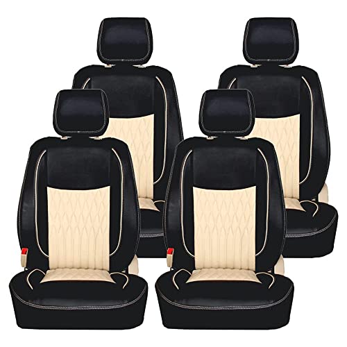 Image of AUTOXYGEN Car PU Leather Luxury seat Cover Front & Rear Accessories for Swift Dzire Till 2016 (Black & Beige, 1015)