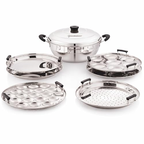 Image of MAHABALI KITCHENWARE SB Prime IB Multi Kadai with Steel Lid & 6 Plates | Idly, Mini Idly, Dhokla & Patra Maker Set | Includes 2 Idly Plates, 1 Mini Idly Plate, 2 Dhokla Plates & 1 Patra Plate