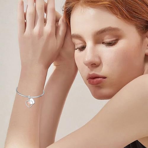 Image of PROESS Father Mother Daughter Charm fit Charms Bracelet Sterling Silver Charms for Bracelets Birthday Valentines Day Gifts for Daughter Mother Lover