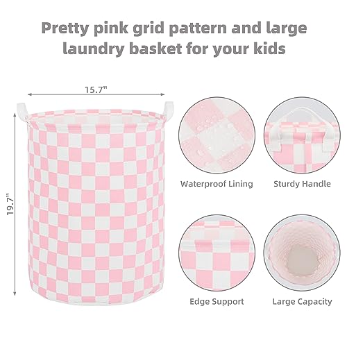 Image of Large Foldable Laundry Basket Organizer Holder portable tall collapsible laundry hamper nusery Storage Basket Bin with Handles (Waterproof Lining, Pink Racing Flag)