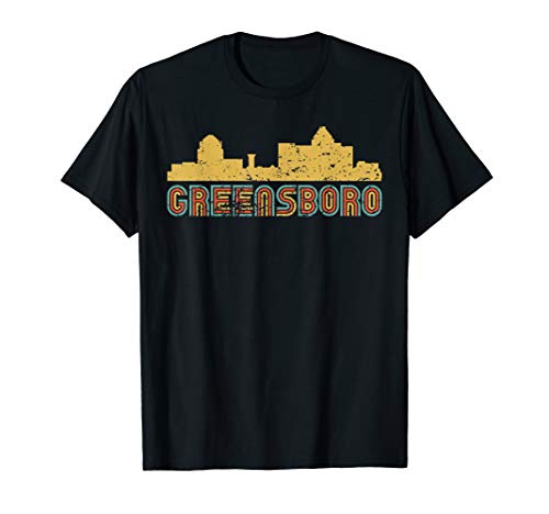 Vintage retro greensboro north carolina skyline t-shirt