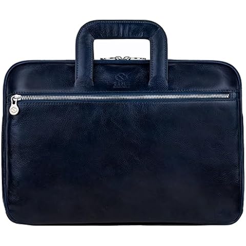Time Resistance Handmade Leather Briefcase (Blue) Cover