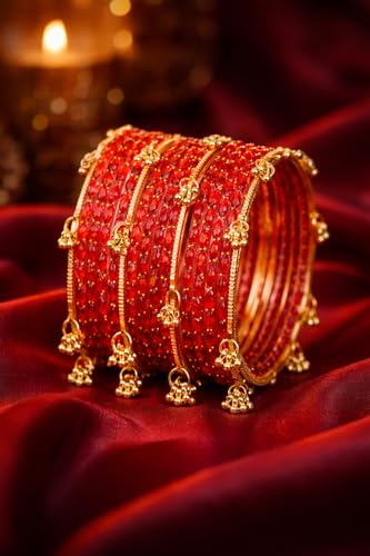 Image of Shining Diva Fashion 16 Pcs Trendy Stylish Glass & Kashmiri Ghungroo Bangles Set for Women & Girls | Traditional Festive Wedding Party Jewellery