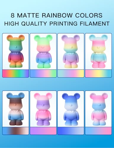 Image of PINBALL Matte Rainbow PLA 3D Printer Filament 1.75mm Multi-Color Changing Filament 3D Printing PLA Filament Dimensional Accuracy + /- 0.02mm 8 KG 8 Colors