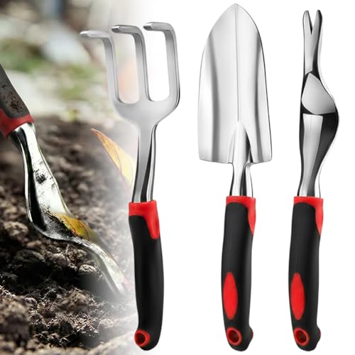 Set de 3 piezas herramientas jardinero aluminio rojo miniatura 1