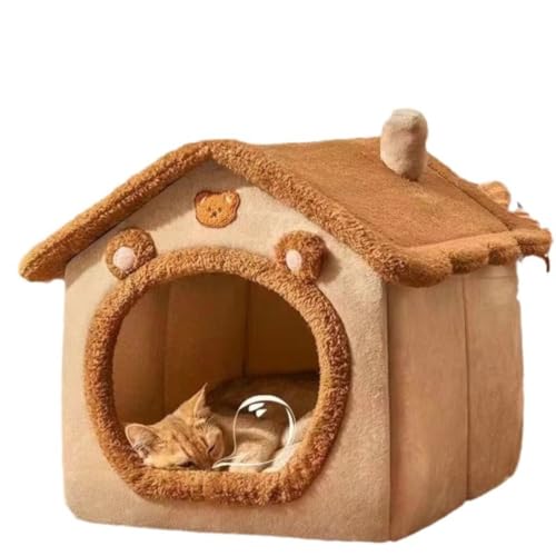 Emidor ドーム型ペットハウス、取り外し可能で洗える猫ベッド、ふわふわで暖かい、折りたたみ式、猫用寝袋、休憩エリア、遊び場、冬の暖かい巣、取り外し可能なペット用品、寒さからの保護、犬や猫に適しています (45*40*45cm)